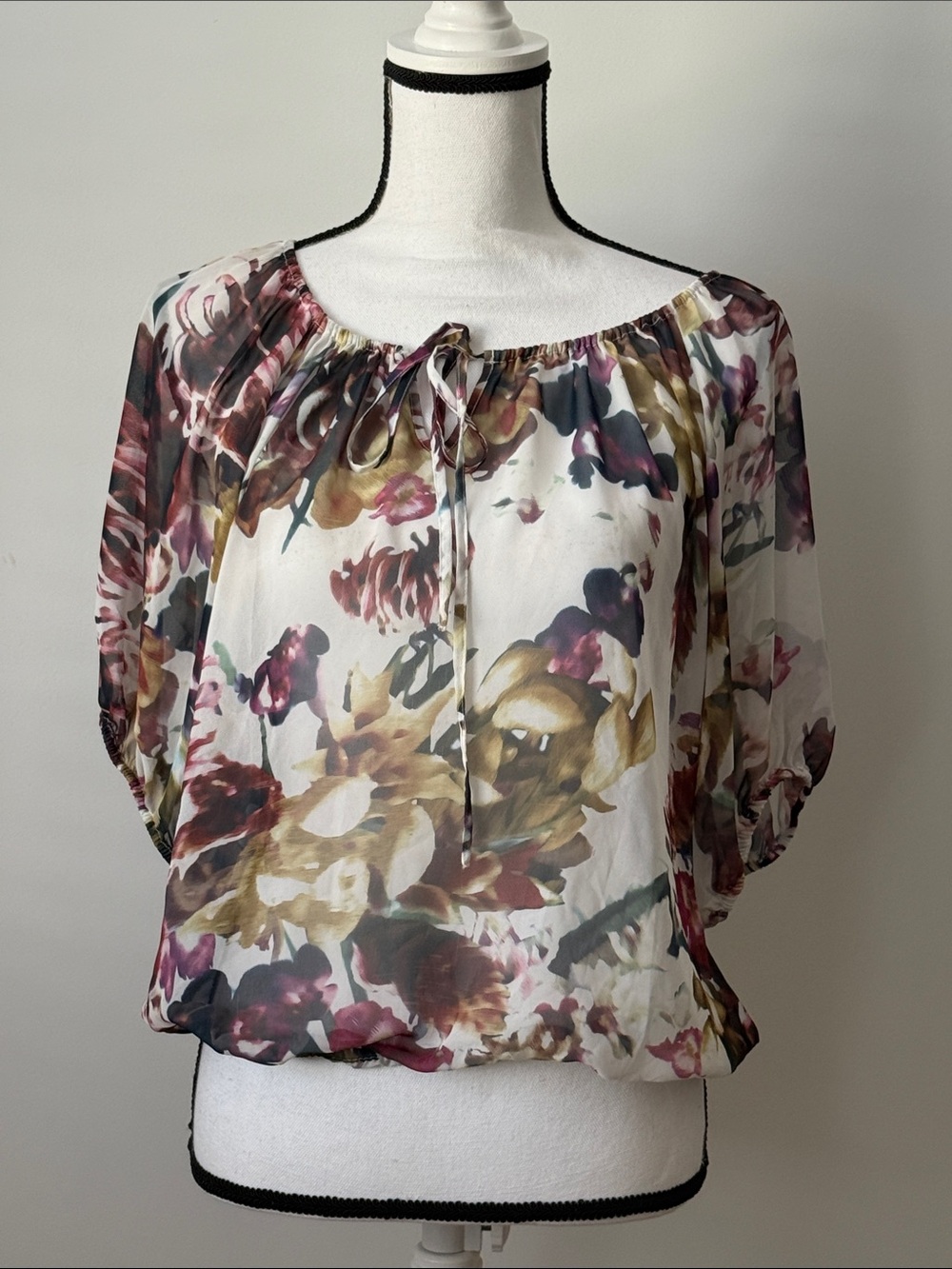 A.N.A. Floral Sheer Chiffon Petite Blouse